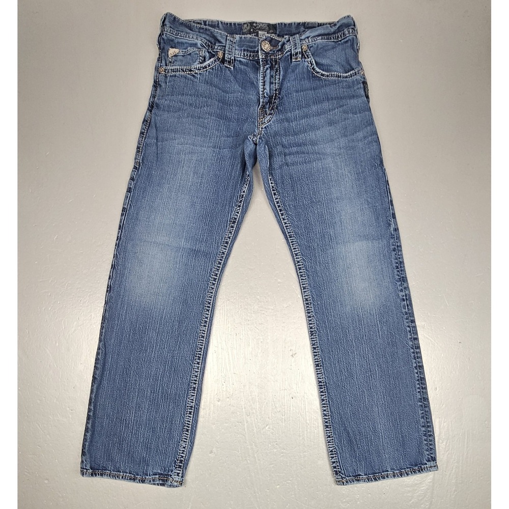 Silver Zac Jeans Mens 34x31 Blue Bootcut‎ Wide Stitch Stretch Western Denim